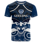 Personalised Geelong Football T Shirt Go Cats Aboriginal Mix Polynesian Pattern LT14