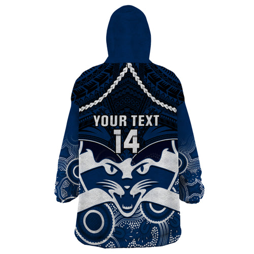 Personalised Geelong Football Wearable Blanket Hoodie Go Cats Aboriginal Mix Polynesian Pattern LT14