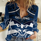 Personalised Geelong Football Women Casual Shirt Go Cats Aboriginal Mix Polynesian Pattern LT14