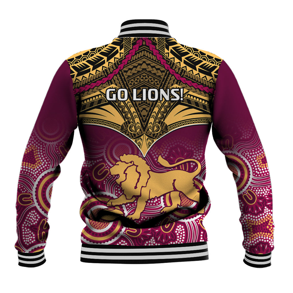 Brisbane Football Baseball Jacket Go Lions Aboriginal Mix Polynesian Pattern LT14