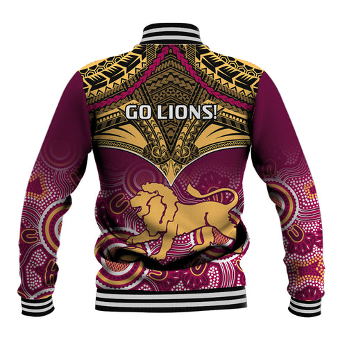 Brisbane Football Baseball Jacket Go Lions Aboriginal Mix Polynesian Pattern LT14