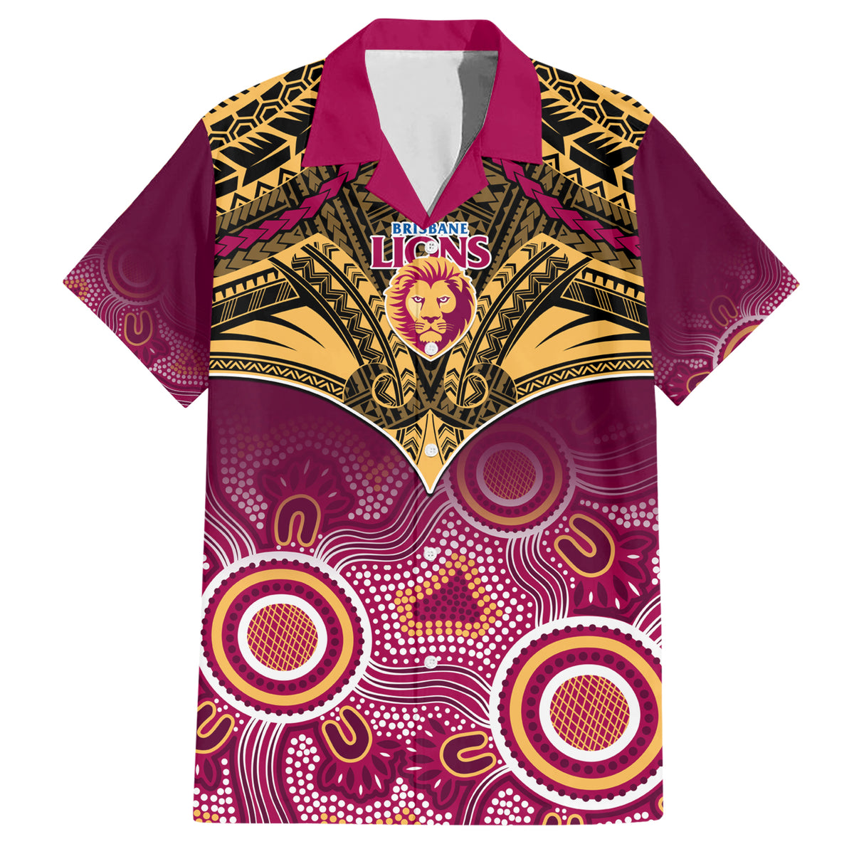 Brisbane Football Hawaiian Shirt Go Lions Aboriginal Mix Polynesian Pattern LT14