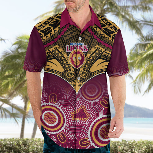 Brisbane Football Hawaiian Shirt Go Lions Aboriginal Mix Polynesian Pattern LT14