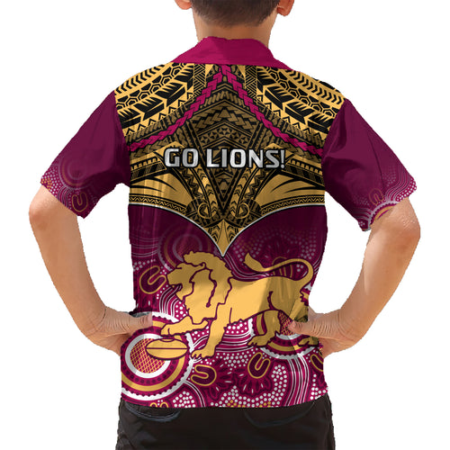Brisbane Football Hawaiian Shirt Go Lions Aboriginal Mix Polynesian Pattern LT14