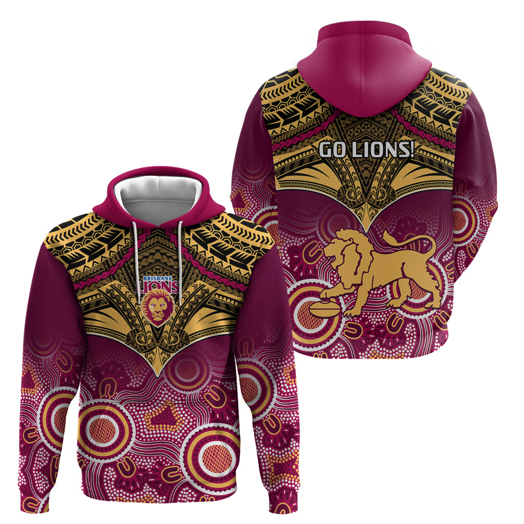 Brisbane Football Hoodie Go Lions Aboriginal Mix Polynesian Pattern LT14