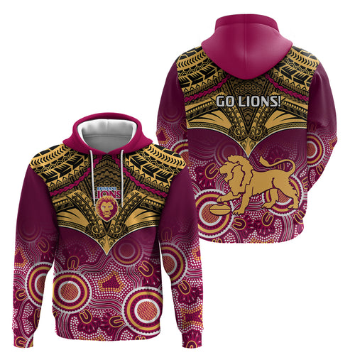 Brisbane Football Hoodie Go Lions Aboriginal Mix Polynesian Pattern LT14