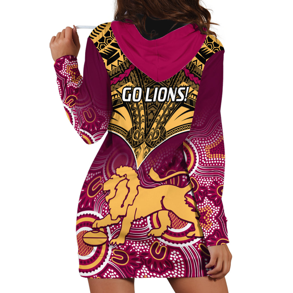 Brisbane Football Hoodie Dress Go Lions Aboriginal Mix Polynesian Pattern LT14