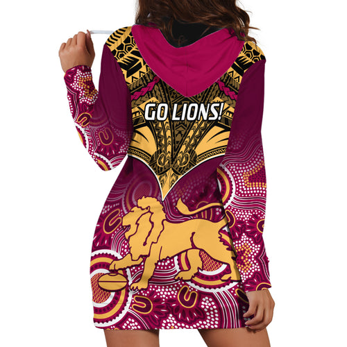 Brisbane Football Hoodie Dress Go Lions Aboriginal Mix Polynesian Pattern LT14