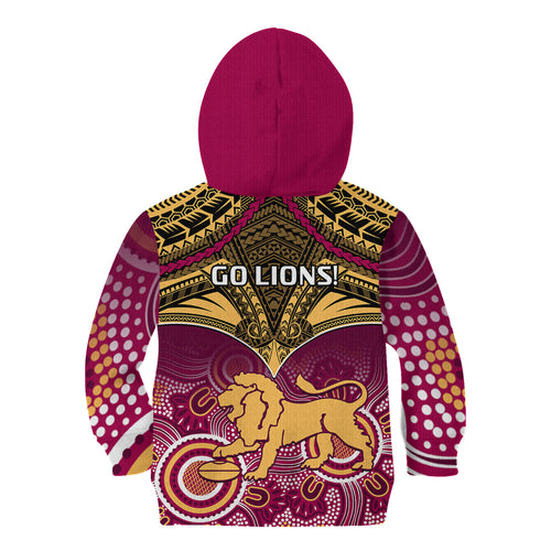Brisbane Football Kid Hoodie Go Lions Aboriginal Mix Polynesian Pattern LT14