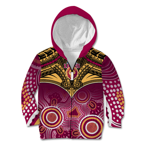 Brisbane Football Kid Hoodie Go Lions Aboriginal Mix Polynesian Pattern LT14