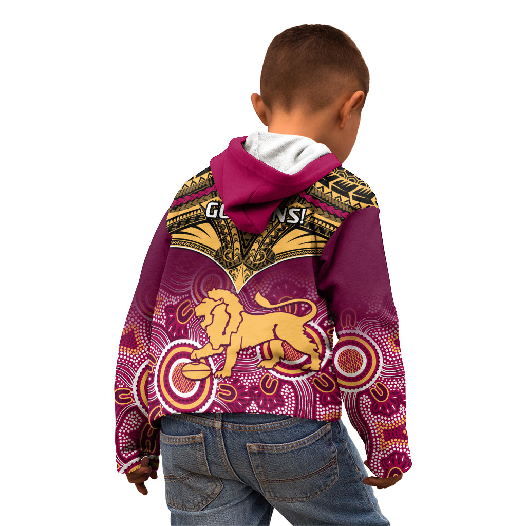 Brisbane Football Kid Hoodie Go Lions Aboriginal Mix Polynesian Pattern LT14
