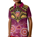 Brisbane Football Kid Polo Shirt Go Lions Aboriginal Mix Polynesian Pattern LT14