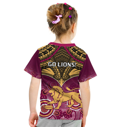 Brisbane Football Kid T Shirt Go Lions Aboriginal Mix Polynesian Pattern LT14