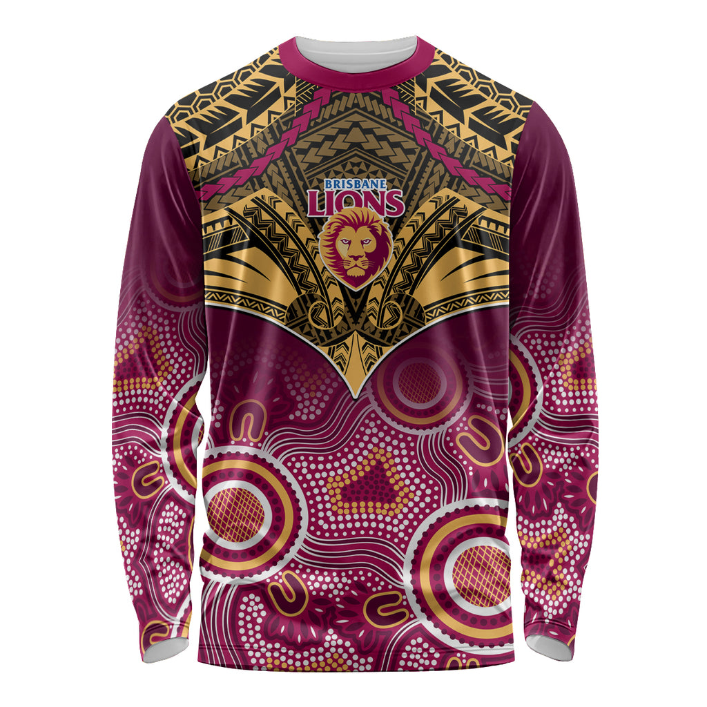 Brisbane Football Long Sleeve Shirt Go Lions Aboriginal Mix Polynesian Pattern LT14