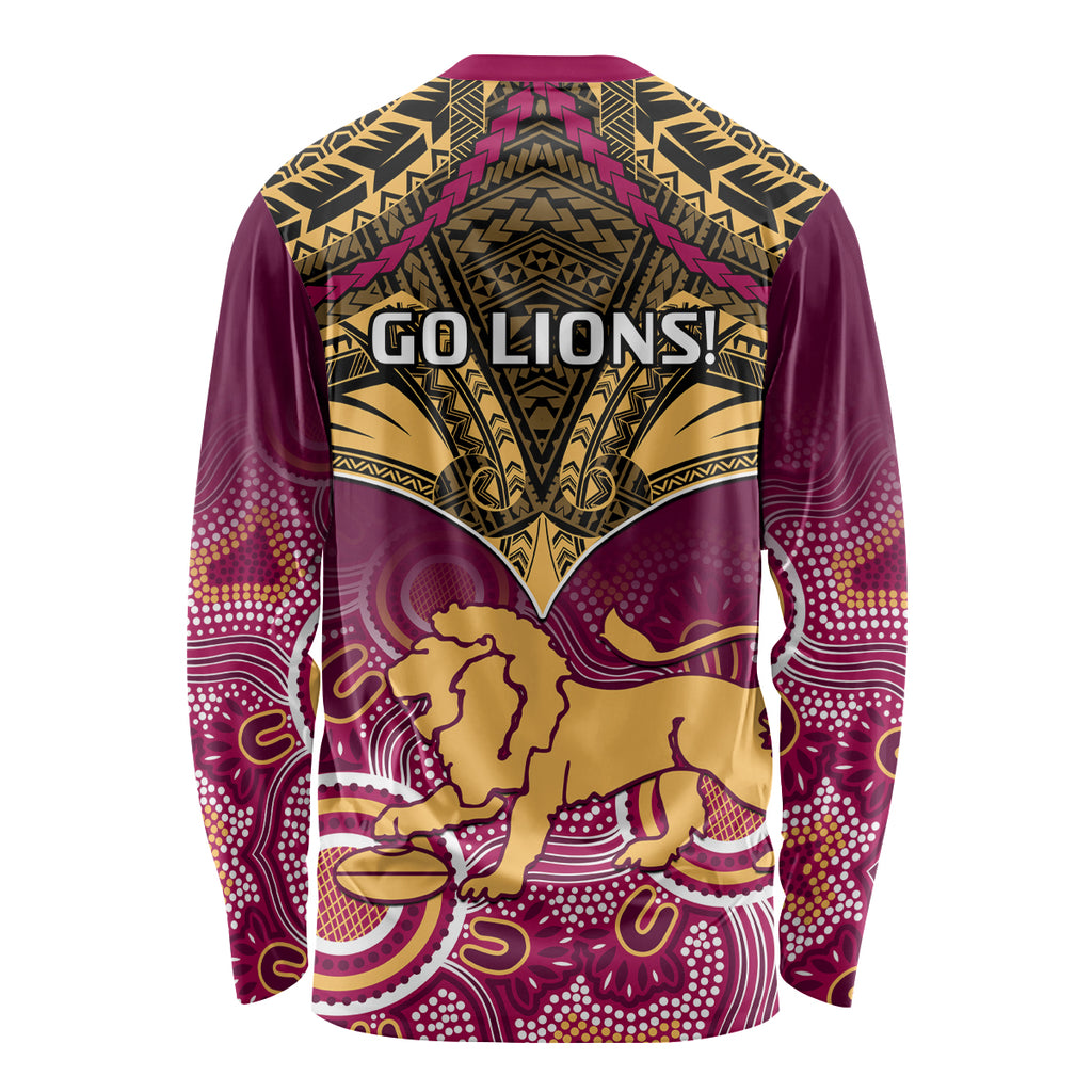 Brisbane Football Long Sleeve Shirt Go Lions Aboriginal Mix Polynesian Pattern LT14