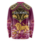 Brisbane Football Long Sleeve Shirt Go Lions Aboriginal Mix Polynesian Pattern LT14