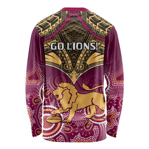 Brisbane Football Long Sleeve Shirt Go Lions Aboriginal Mix Polynesian Pattern LT14