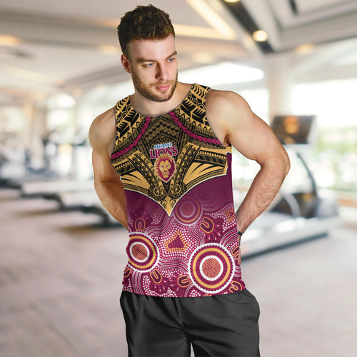 Brisbane Football Men Tank Top Go Lions Aboriginal Mix Polynesian Pattern LT14