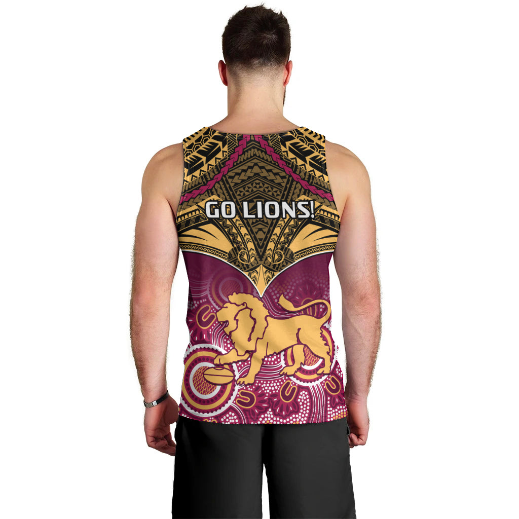 Brisbane Football Men Tank Top Go Lions Aboriginal Mix Polynesian Pattern LT14