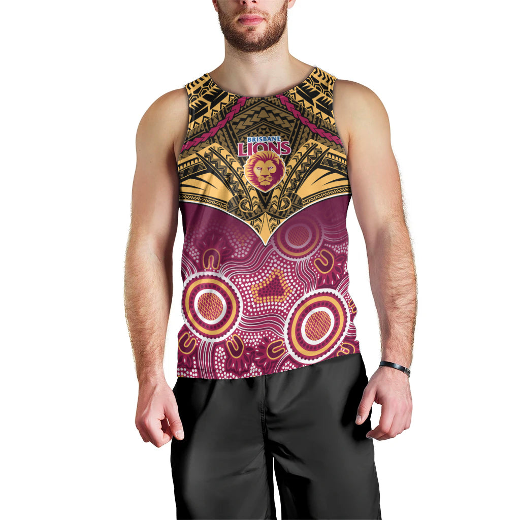 Brisbane Football Men Tank Top Go Lions Aboriginal Mix Polynesian Pattern LT14