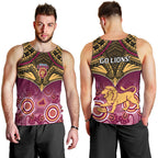 Brisbane Football Men Tank Top Go Lions Aboriginal Mix Polynesian Pattern LT14