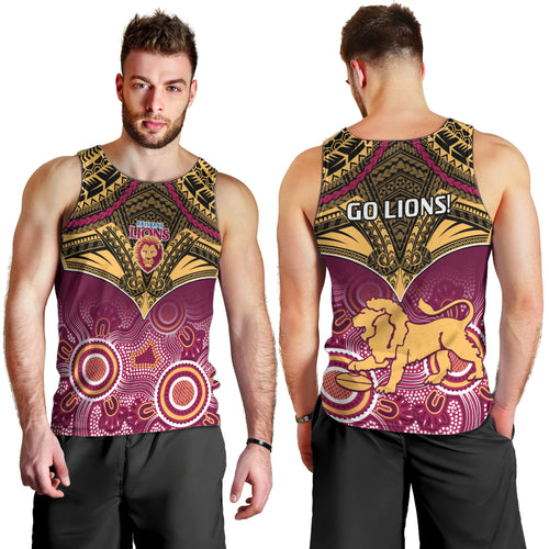 Brisbane Football Men Tank Top Go Lions Aboriginal Mix Polynesian Pattern LT14