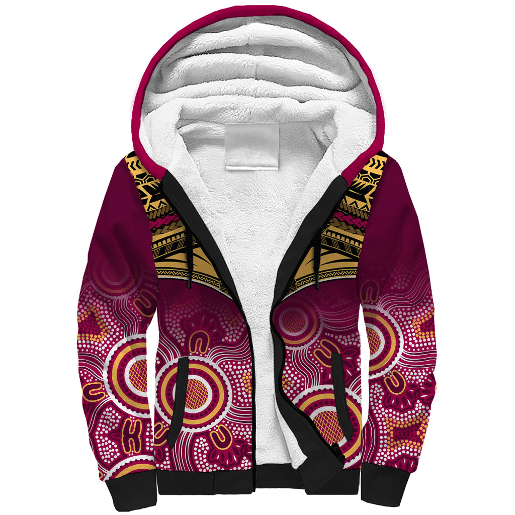Brisbane Football Sherpa Hoodie Go Lions Aboriginal Mix Polynesian Pattern LT14