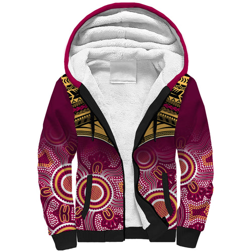 Brisbane Football Sherpa Hoodie Go Lions Aboriginal Mix Polynesian Pattern LT14