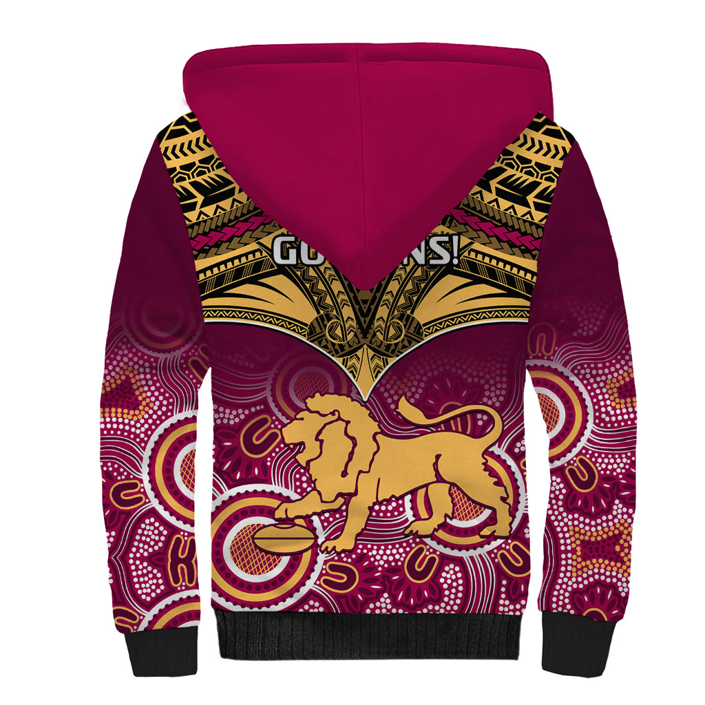 Brisbane Football Sherpa Hoodie Go Lions Aboriginal Mix Polynesian Pattern LT14