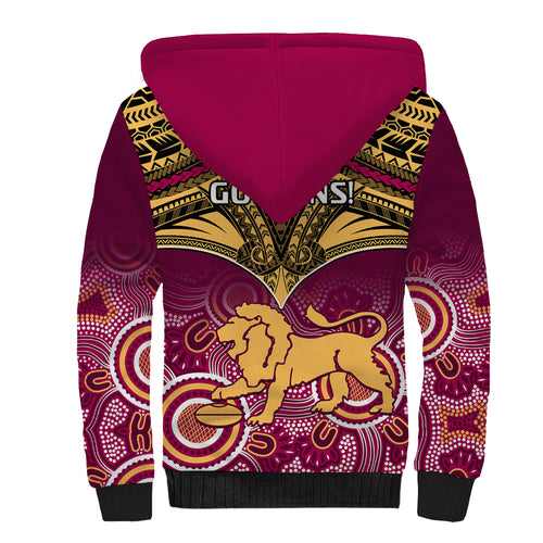 Brisbane Football Sherpa Hoodie Go Lions Aboriginal Mix Polynesian Pattern LT14