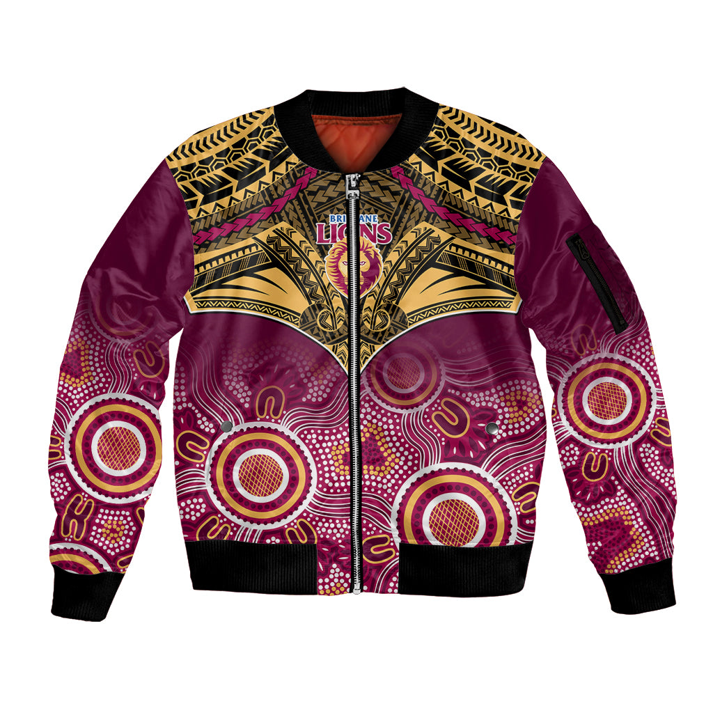 Brisbane Football Sleeve Zip Bomber Jacket Go Lions Aboriginal Mix Polynesian Pattern LT14