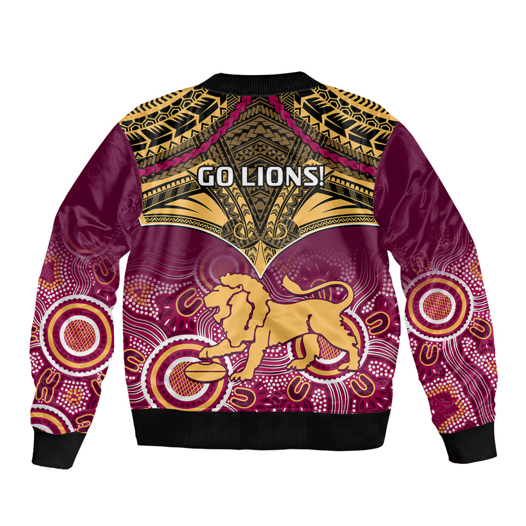 Brisbane Football Sleeve Zip Bomber Jacket Go Lions Aboriginal Mix Polynesian Pattern LT14