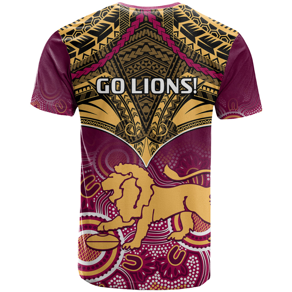 Brisbane Football T Shirt Go Lions Aboriginal Mix Polynesian Pattern LT14