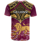 Brisbane Football T Shirt Go Lions Aboriginal Mix Polynesian Pattern LT14