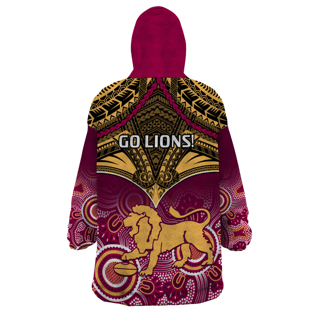 Brisbane Football Wearable Blanket Hoodie Go Lions Aboriginal Mix Polynesian Pattern LT14