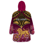 Brisbane Football Wearable Blanket Hoodie Go Lions Aboriginal Mix Polynesian Pattern LT14