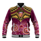 Personalised Brisbane Football Baseball Jacket Go Lions Aboriginal Mix Polynesian Pattern LT14