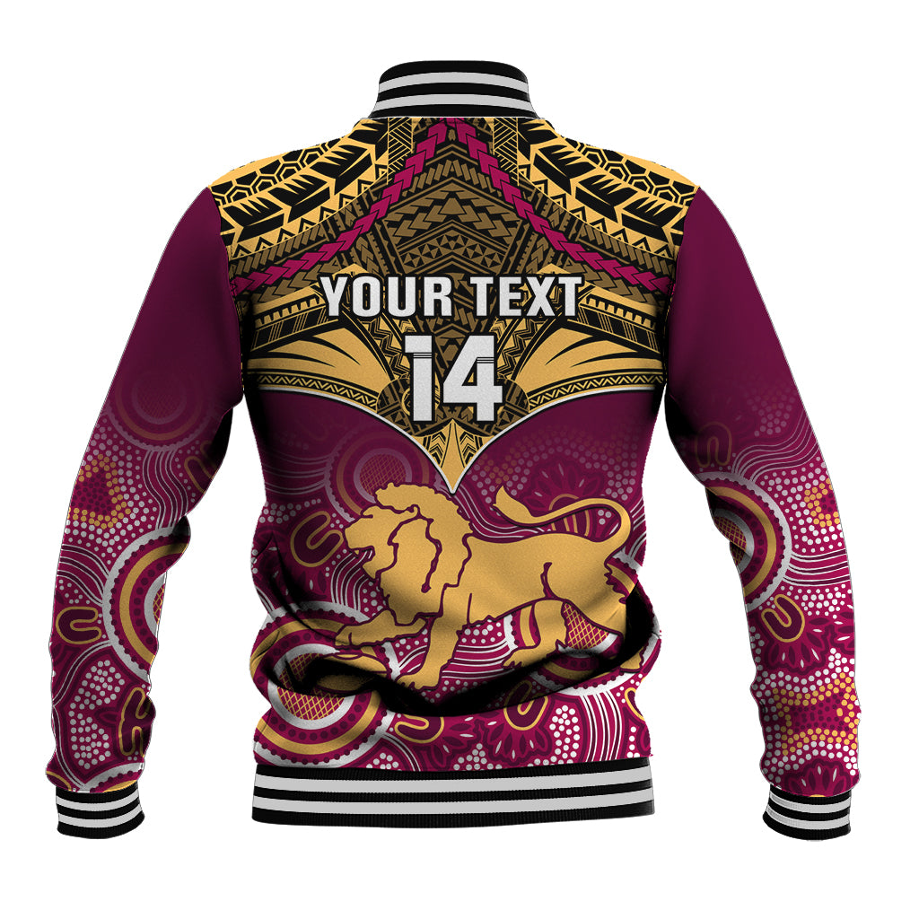 Personalised Brisbane Football Baseball Jacket Go Lions Aboriginal Mix Polynesian Pattern LT14