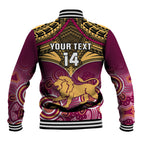 Personalised Brisbane Football Baseball Jacket Go Lions Aboriginal Mix Polynesian Pattern LT14