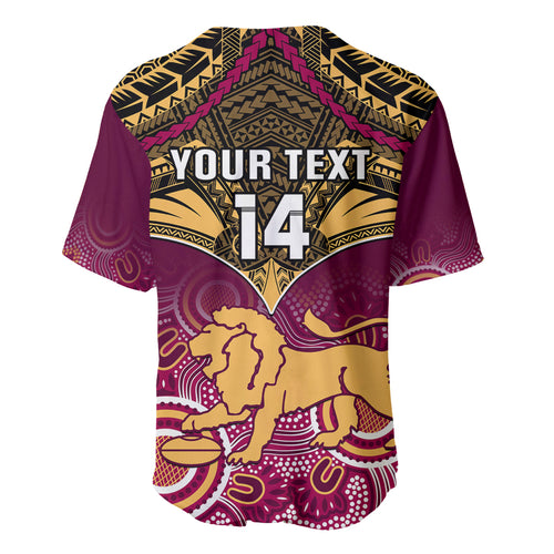 Personalised Brisbane Football Baseball Jersey Go Lions Aboriginal Mix Polynesian Pattern LT14