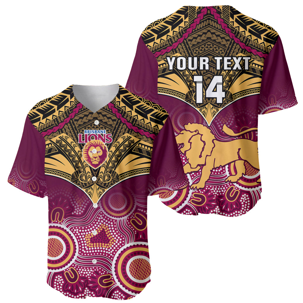 Personalised Brisbane Football Baseball Jersey Go Lions Aboriginal Mix Polynesian Pattern LT14