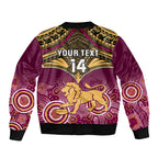 Personalised Brisbane Football Bomber Jacket Go Lions Aboriginal Mix Polynesian Pattern LT14