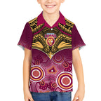 Personalised Brisbane Football Hawaiian Shirt Go Lions Aboriginal Mix Polynesian Pattern LT14