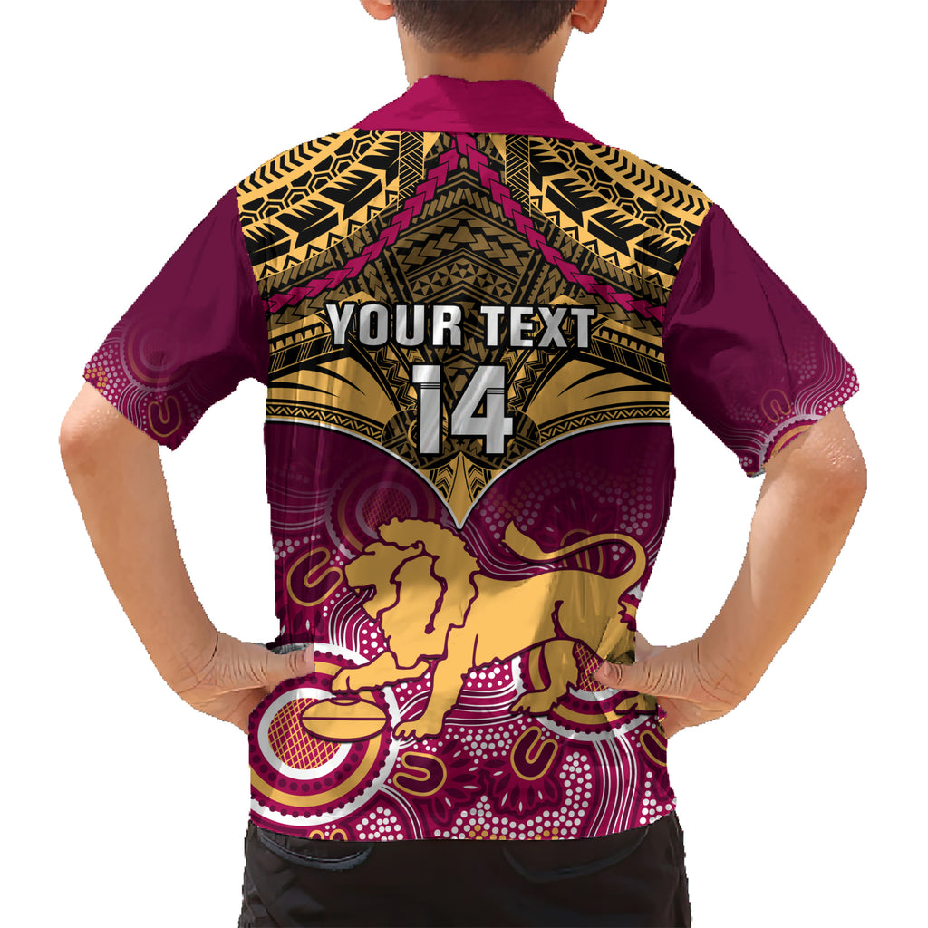 Personalised Brisbane Football Hawaiian Shirt Go Lions Aboriginal Mix Polynesian Pattern LT14