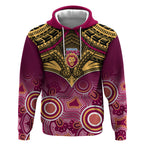 Personalised Brisbane Football Hoodie Go Lions Aboriginal Mix Polynesian Pattern LT14
