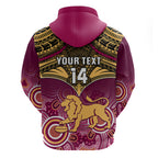 Personalised Brisbane Football Hoodie Go Lions Aboriginal Mix Polynesian Pattern LT14