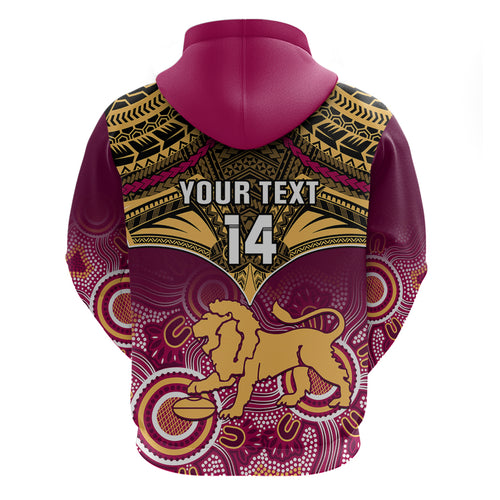 Personalised Brisbane Football Hoodie Go Lions Aboriginal Mix Polynesian Pattern LT14