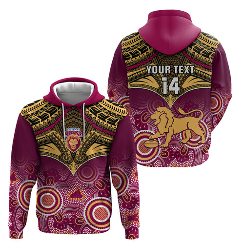 Personalised Brisbane Football Hoodie Go Lions Aboriginal Mix Polynesian Pattern LT14