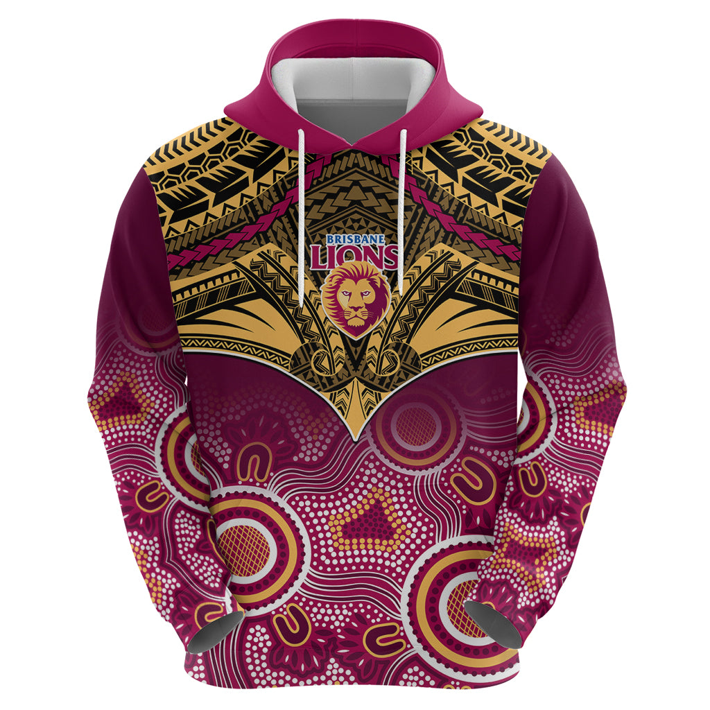 Personalised Brisbane Football Hoodie Go Lions Aboriginal Mix Polynesian Pattern LT14