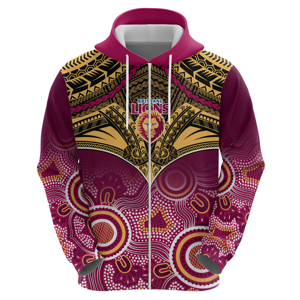 Personalised Brisbane Football Hoodie Go Lions Aboriginal Mix Polynesian Pattern LT14